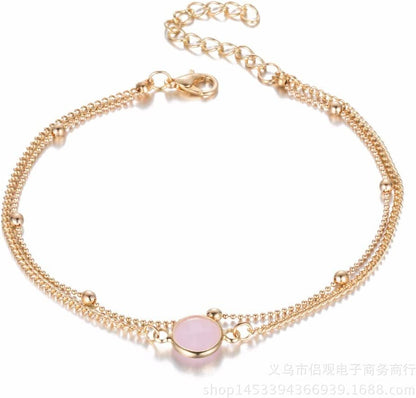 Bohemian Double Layers Anklet Fashion Opal Crystal Anklets for Women Beach Barefoot Bracelet Ankle on Leg Female Ankle Jewelry Professional and Attractive Apparel & Accessories > Jewelry > Anklets Generic   