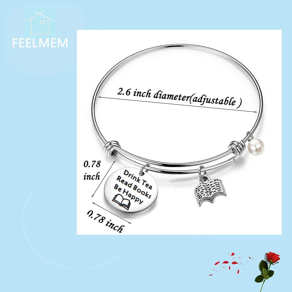 FEELMEM Tea Lovers Gift Drink Tea Read Books Keychain Tea Party Gift Literature Book Lovers Jewelry Gift Apparel & Accessories > Jewelry > Bracelets FEELMEM   