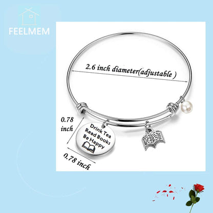 FEELMEM Tea Lovers Gift Drink Tea Read Books Keychain Tea Party Gift Literature Book Lovers Jewelry Gift Apparel & Accessories > Jewelry > Bracelets FEELMEM   