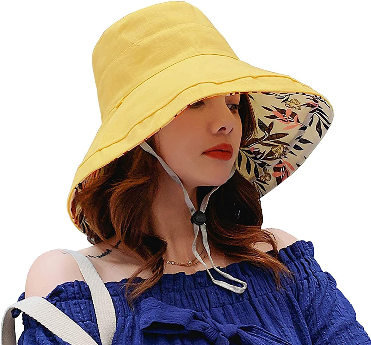Farodor Women'S Packable Reversible Bucket Hat UV Sun Protection Wide Brim Summer Beach Cap Apparel & Accessories > Clothing Accessories > Hats FaroDor 2floral-yellow  