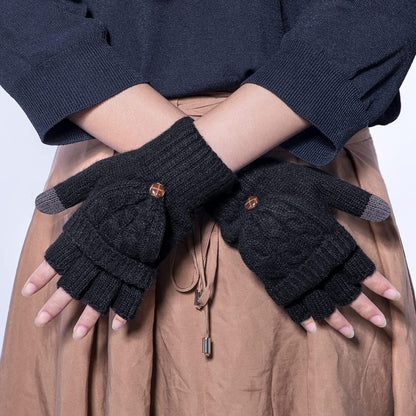 Winter Gloves Warm Wool Knit Flip Fingerless Gloves Mittens for Women Gifts Apparel & Accessories > Clothing Accessories > Gloves & Mittens Loritta   