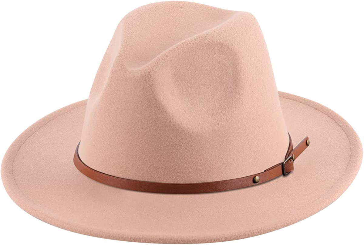 Lanzom Women Lady Retro Wide Brim Floppy Panama Hat Belt Buckle Wool Fedora Hat Apparel & Accessories > Clothing Accessories > Hats Lanzom X Belt-camel One Size 