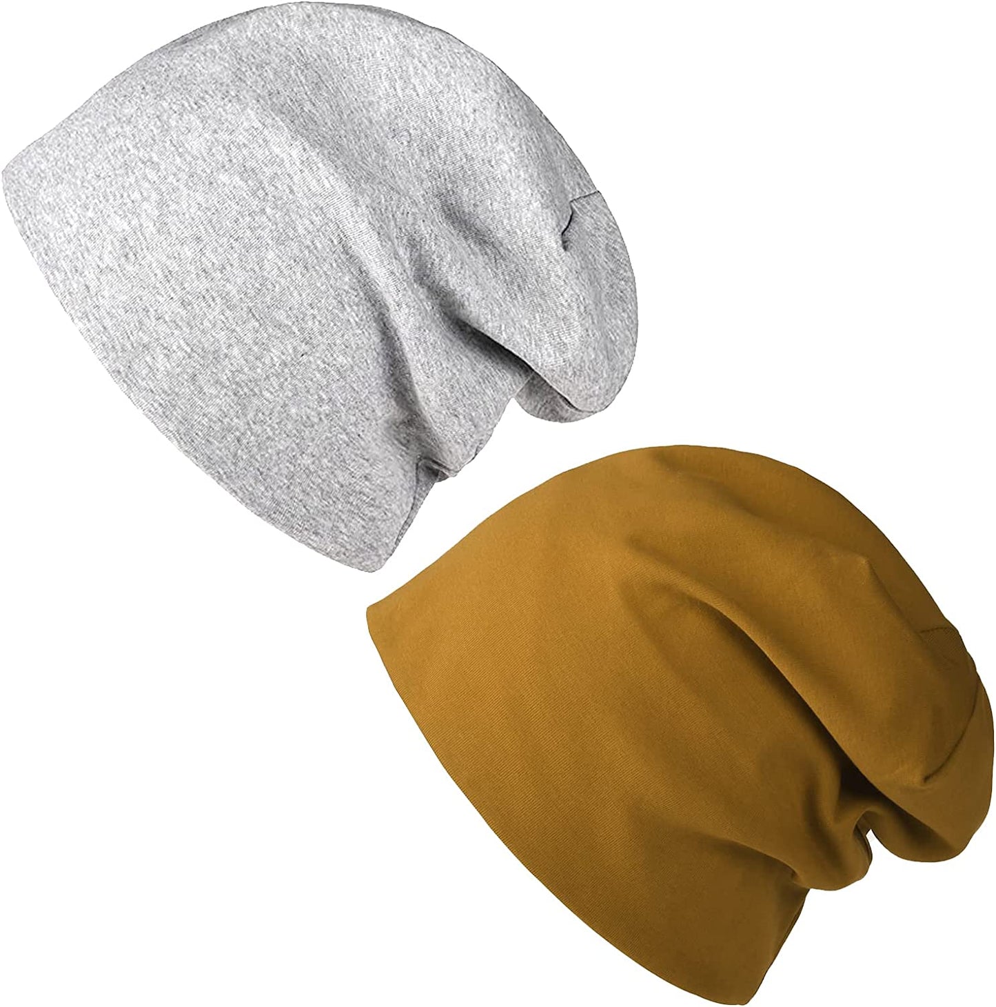 FURTALK Beanie for Womens Men Slouchy Cotton Beanies Summer Soft Skull Cap Lightweight Chemo Headwear Apparel & Accessories > Clothing Accessories > Headwear KYLIE MAX Light Grey+caramel  