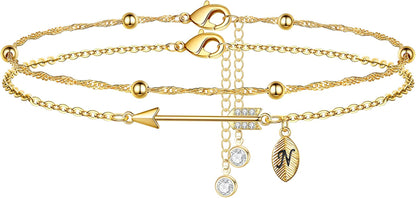 Graduation Gifts for Her 2022 Ankle Bracelets, 14K Gold Plated Inspirational Layering Initial Ankle Bracelets College Graduation Gifts for Her Him Layered Gold Anklets for Women Friendship Gifts Apparel & Accessories > Jewelry > Anklets Yoosteel N  
