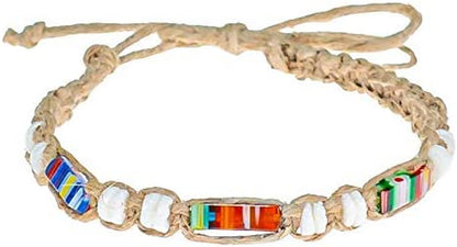 Bluerica Hemp Anklet Bracelet with Puka Shell Beads & Multicolor Murano Glass Tubes Apparel & Accessories > Jewelry > Anklets BlueRica   