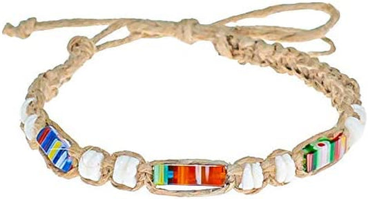 Bluerica Hemp Anklet Bracelet with Puka Shell Beads & Multicolor Murano Glass Tubes Apparel & Accessories > Jewelry > Anklets BlueRica   