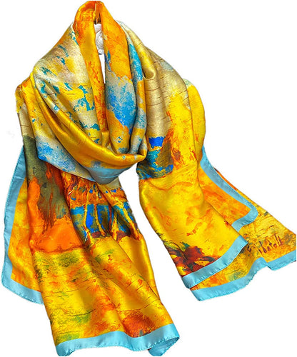 Fashion Scarves 100% Silk Felling Scarf Long Lightweight Sunscreen Shawls Wrap for Women Hair Scarves Apparel & Accessories > Clothing Accessories > Scarves & Shawls Aufeel Golden  