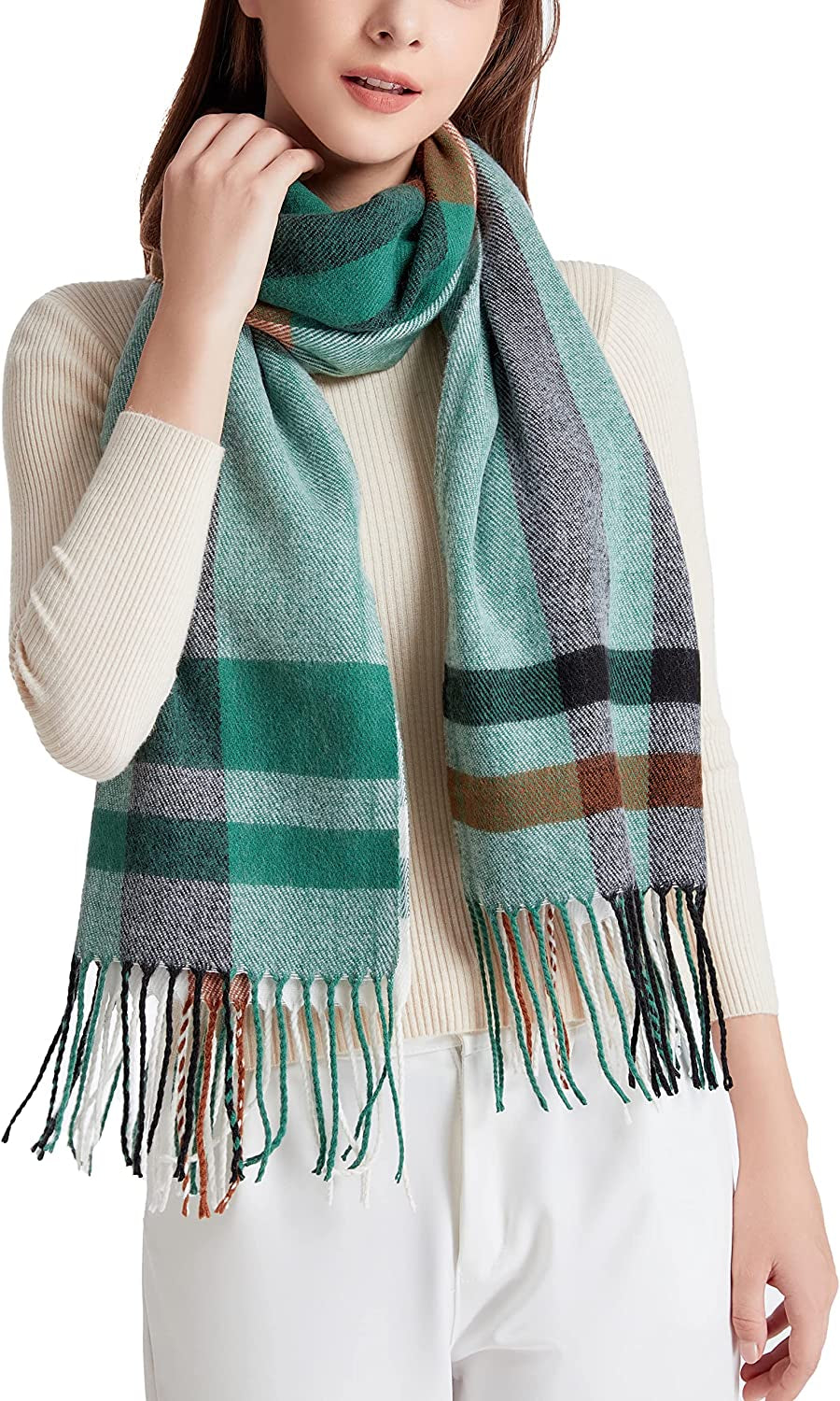 Wander Agio Women'S Fashion Long Shawl Big Grid Winter Warm Lattice Large Scarf Apparel & Accessories > Clothing Accessories > Scarves & Shawls Wander Agio Coffee Green 14  