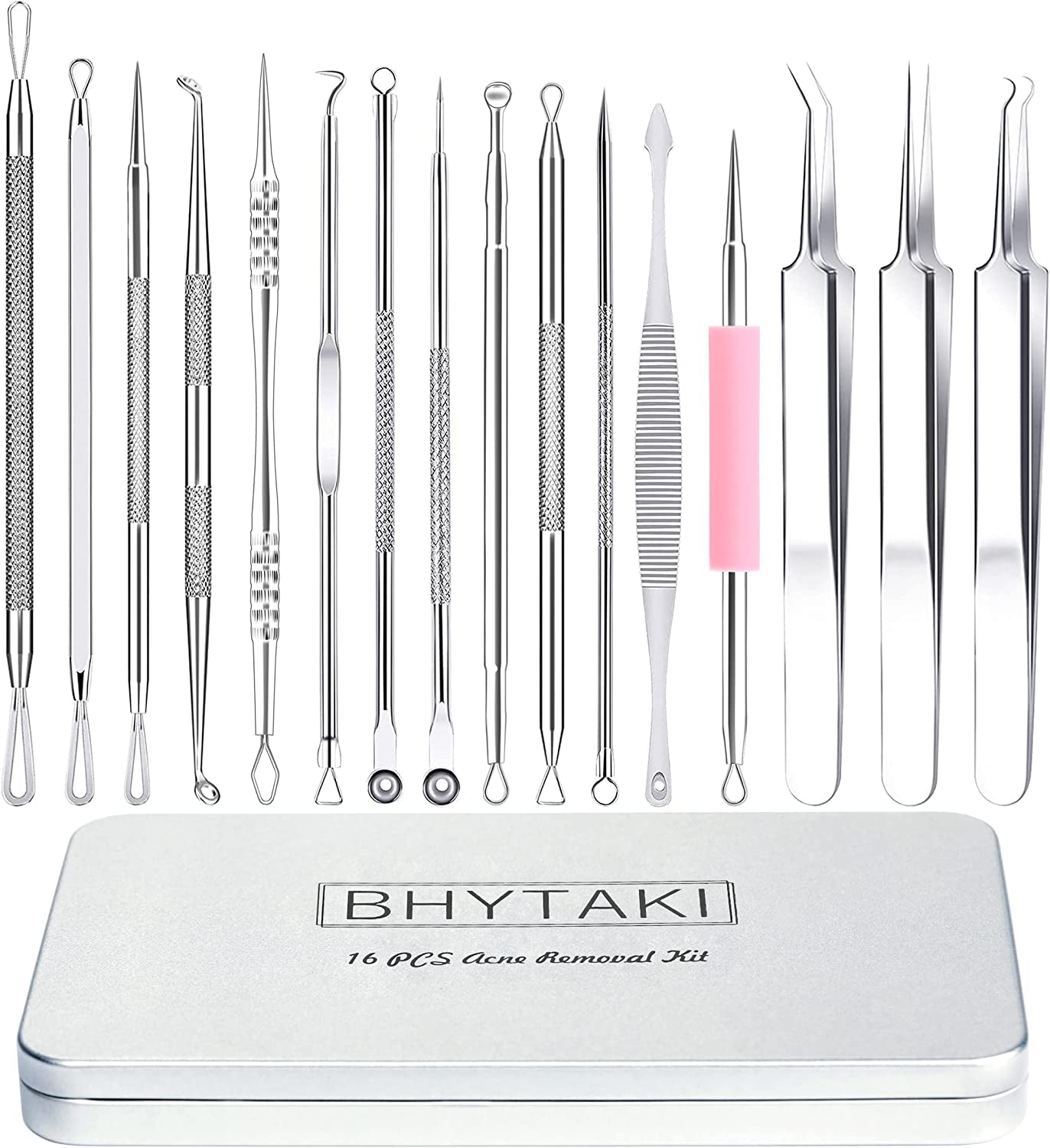 Blackhead Remover Tools, 2022 Latest 16 PCS Pimple Popper Tool Kit, Acne Blackhead Tools for Blemish, 410 Premium Professional Stainless Acne Pimple Extractor Tool with Metal Box Health & Beauty > Personal Care > Cosmetics > Cosmetic Tools > Skin Care Tools BHYTAKI   