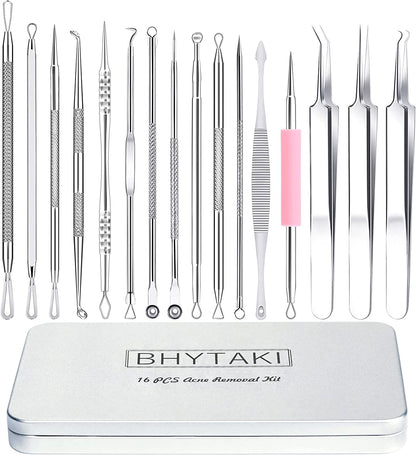 Blackhead Remover Tools, 2022 Latest 16 PCS Pimple Popper Tool Kit, Acne Blackhead Tools for Blemish, 410 Premium Professional Stainless Acne Pimple Extractor Tool with Metal Box Health & Beauty > Personal Care > Cosmetics > Cosmetic Tools > Skin Care Tools BHYTAKI   