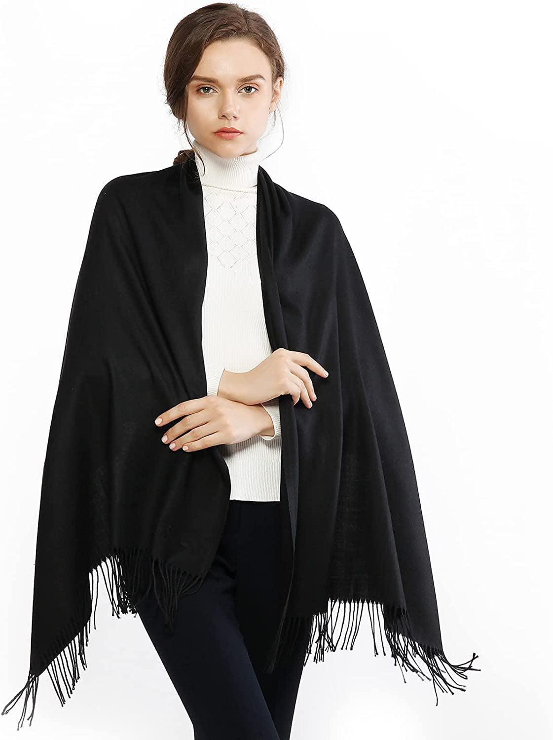 RIIQIICHY Women'S Scarf Pashmina Shawls and Wraps for Evening Dress Bridesmaid Wedding Bridal Winter Warm Long Large Scarves Apparel & Accessories > Clothing Accessories > Scarves & Shawls RIIQIICHY Black  