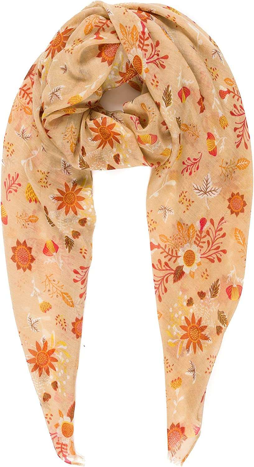 Scarf for Women Lightweight Floral Flower Scarves for Spring Spring Fall Winter Shawl Wrap Apparel & Accessories > Clothing Accessories > Scarves & Shawls MELIFLUOS DESIGNED IN SPAIN Barcelona Collection 5 - Beige Cute Flower  