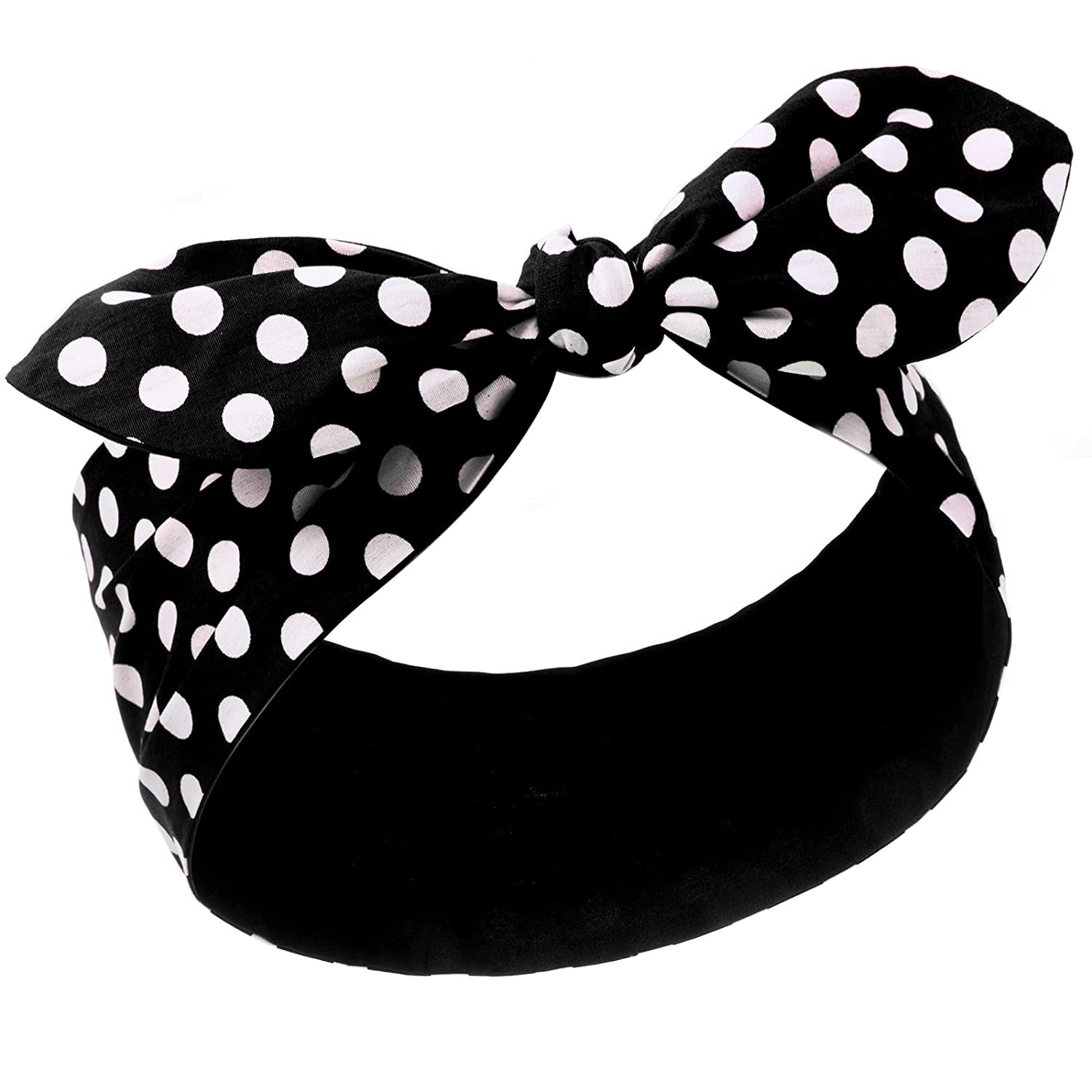 Costume Headband White Polka Dot Bandana Headband Wire Headband Retro Hairband Headwrap Hair Accessories for Women and Girls (Small Dots, Red) Apparel & Accessories > Clothing Accessories > Bandanas & Headties Hicarer Black Big Dots 