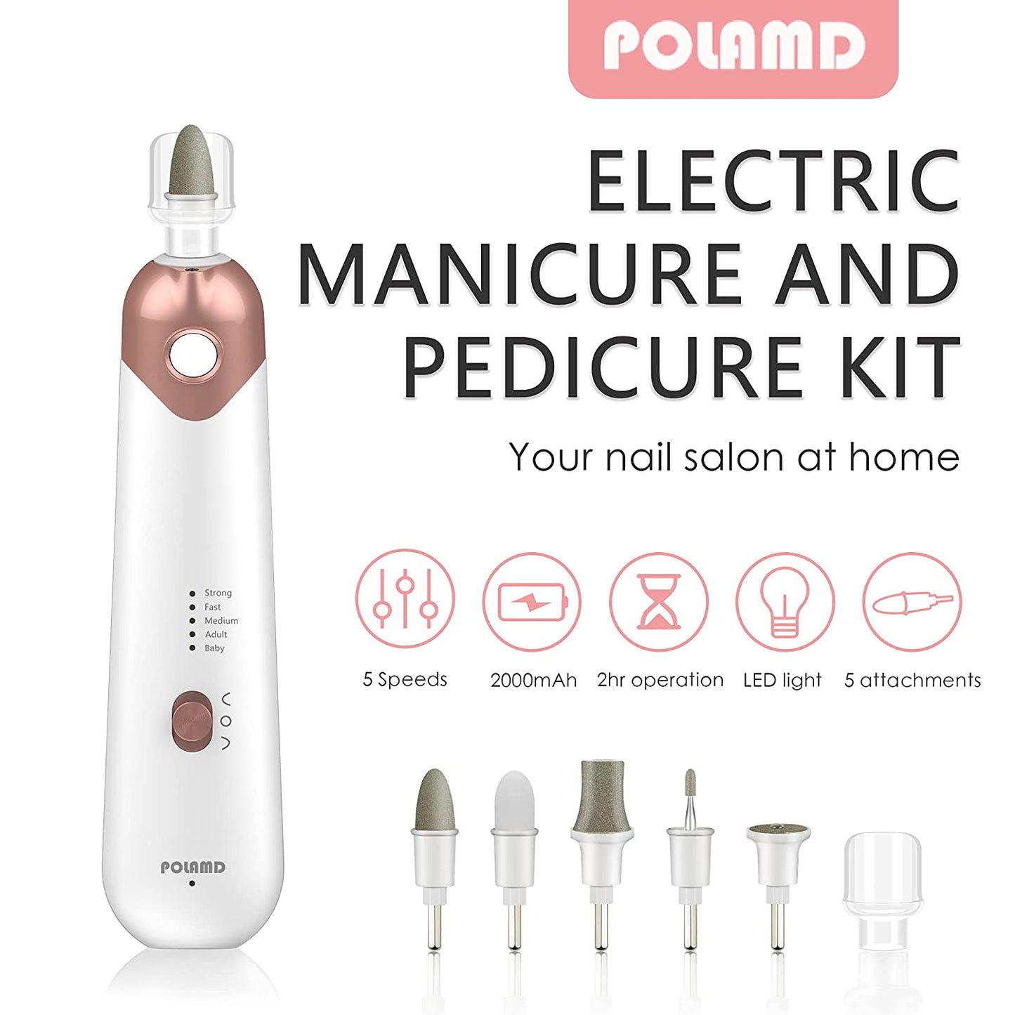Professional Manicure Pedicure Kit, Electric Nail File Set, Cordless Electric Nail Drill Machine, 5 Speeds Hand Foot Care Tool for Nail Grind Trim Polish Health & Beauty > Personal Care > Foot Care POLAMD   
