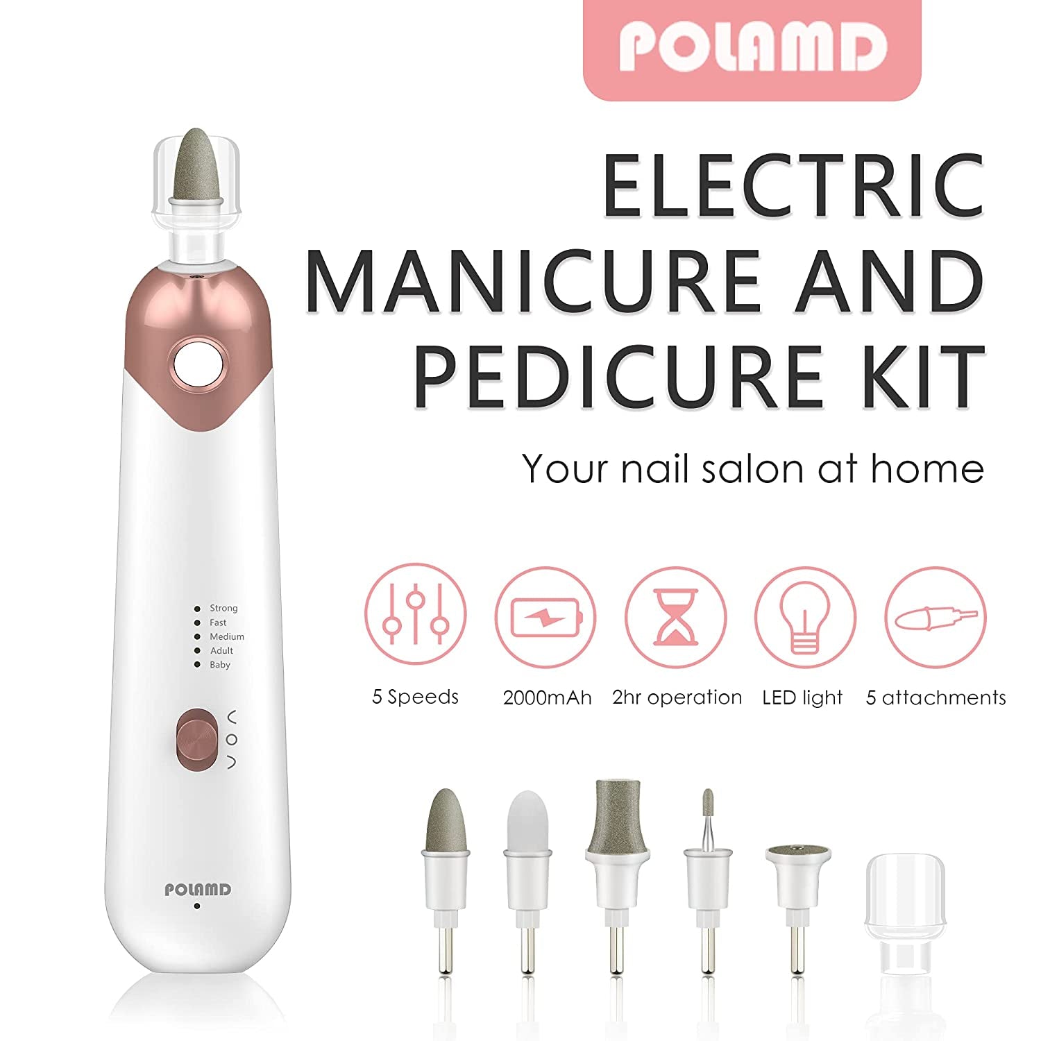 Professional Manicure Pedicure Kit, Electric Nail File Set, Cordless Electric Nail Drill Machine, 5 Speeds Hand Foot Care Tool for Nail Grind Trim Polish Health & Beauty > Personal Care > Foot Care POLAMD   