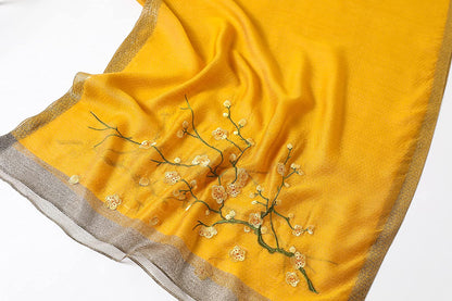 WINCESS YU Women Mulberry Silk Scarf Long & Large Embroidered Floral Pattern Shawl and Wraps Neckerchief for Hair & Neck Apparel & Accessories > Clothing Accessories > Scarves & Shawls WINCESS.YU   