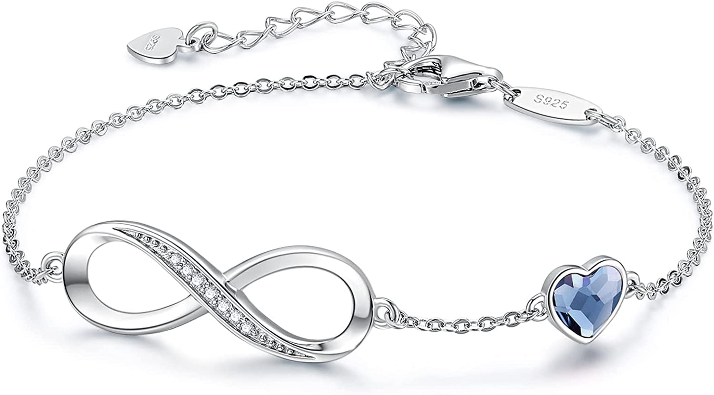 CDE Infinity Heart Symbol Charm Bracelet for Women Stainless Steel 925 Sterling Silver Adjustable Christmas Jewelry Gift Birthday Gifts for Women Mom Wife Girls Her Apparel & Accessories > Jewelry > Bracelets CDE Sliver-Blue Sterling Silver 