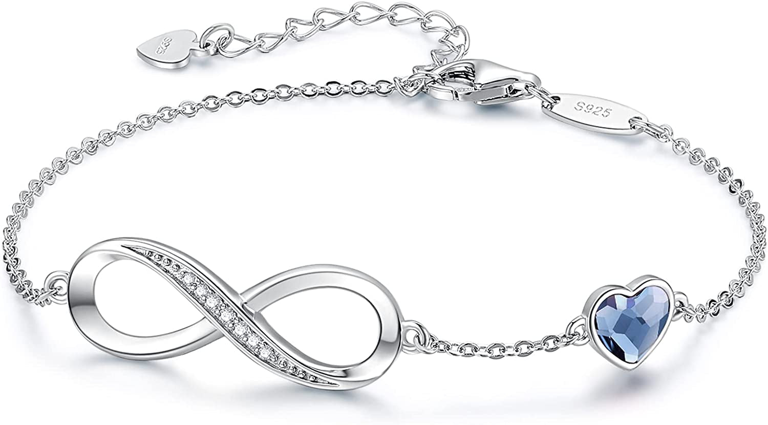 CDE Infinity Heart Symbol Charm Bracelet for Women Stainless Steel 925 Sterling Silver Adjustable Christmas Jewelry Gift Birthday Gifts for Women Mom Wife Girls Her Apparel & Accessories > Jewelry > Bracelets CDE Sliver-Blue Sterling Silver 