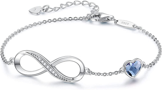 CDE Infinity Heart Symbol Charm Bracelet for Women Stainless Steel 925 Sterling Silver Adjustable Christmas Jewelry Gift Birthday Gifts for Women Mom Wife Girls Her Apparel & Accessories > Jewelry > Bracelets CDE Sliver-Blue Sterling Silver 