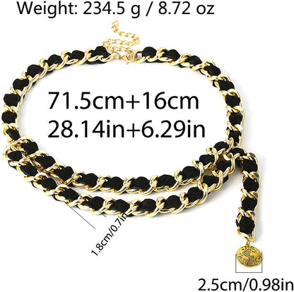 Jurxy Alloy Waist Chain Body Chain Weave Rope Winding Twist Chain for Women Waist Belt Pendant Belly Chain Adjustable Body Harness for Jeans Dresses - S Size – Black and Gold Apparel & Accessories > Jewelry > Body Jewelry Jurxy   