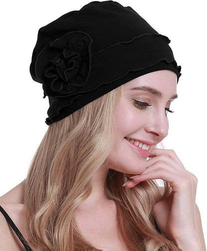 Osvyo Chemo Headwear Turban Cap for Women - Cancer Beanie Hair Loss Sealed Packaging Apparel & Accessories > Clothing Accessories > Headwear osvyo Cotton Black One Size 