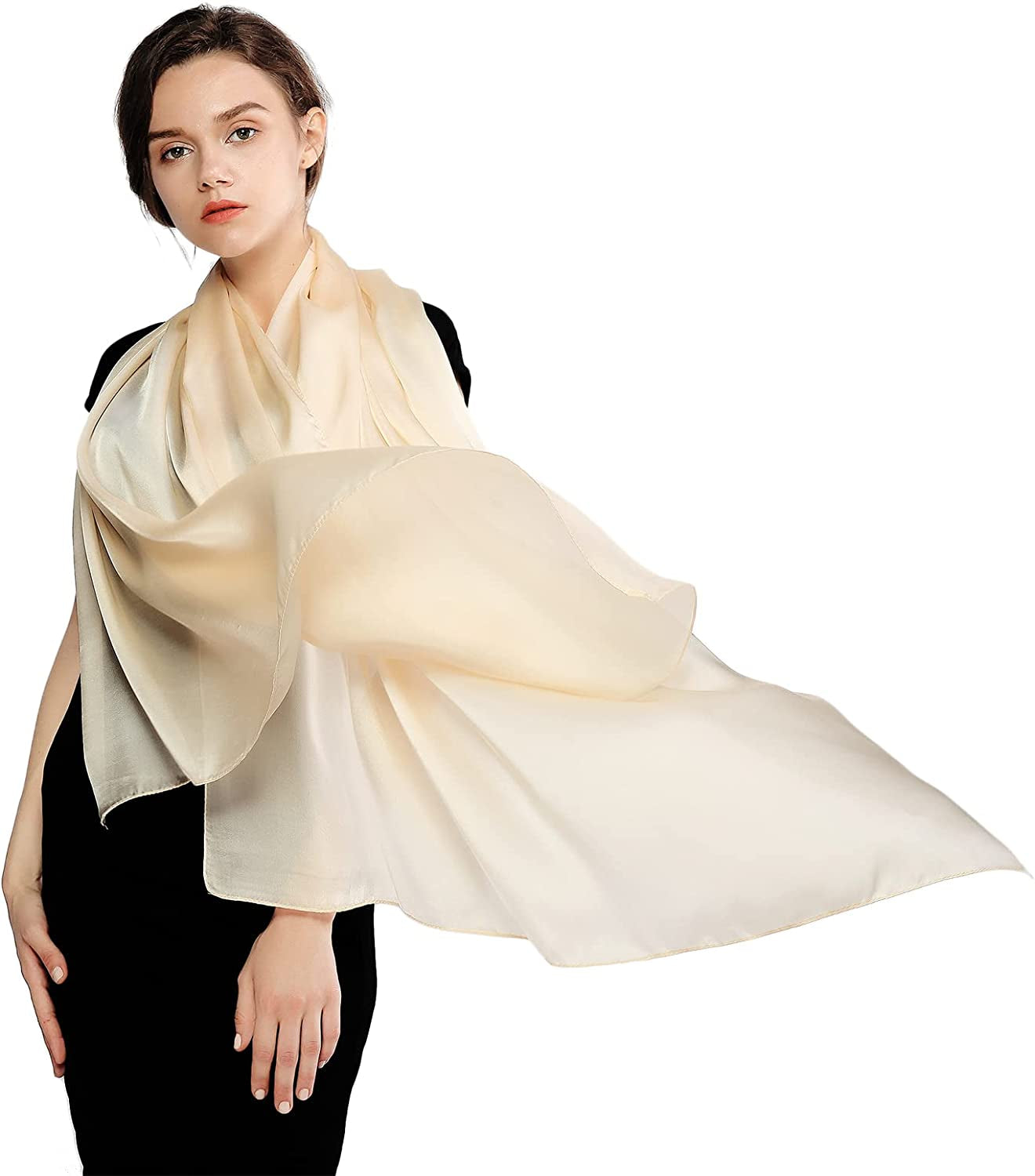 RIIQIICHY Pashmina Shawls Wraps for Women Evening Dresses like Chiffon Silk Scarf for Weddings Apparel & Accessories > Clothing Accessories > Scarves & Shawls RIIQIICHY Beige  