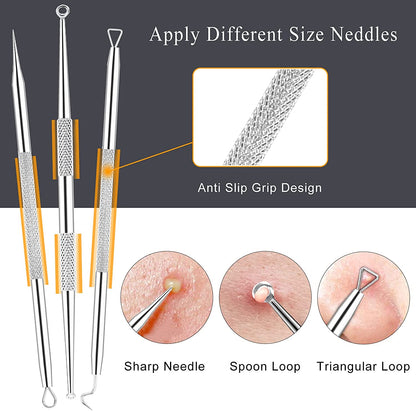 Boxoyx Pimple Popper Tool Kit - 6Pcs Blackhead Remover Comedone Extractor Tool Kit with Metal Case for Quick and Easy Removal of Pimples, Blackheads, Zit Removing, Forehead, Facial and Nose(Silver) Health & Beauty > Personal Care > Cosmetics > Cosmetic Tools > Skin Care Tools Boxoyx   