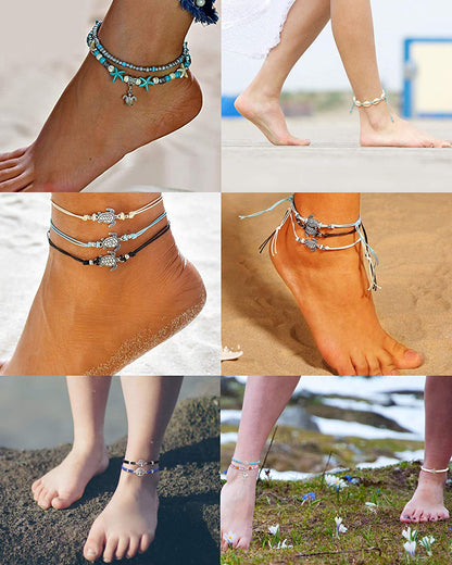 LOYALLOOK 18Pcs Anklet Bracelets for Womens Ankle Chain Turtle Wave Anklet Beach Ankle Bracelets Foot Jewelry for Women Apparel & Accessories > Jewelry > Anklets LOYALLOOK   