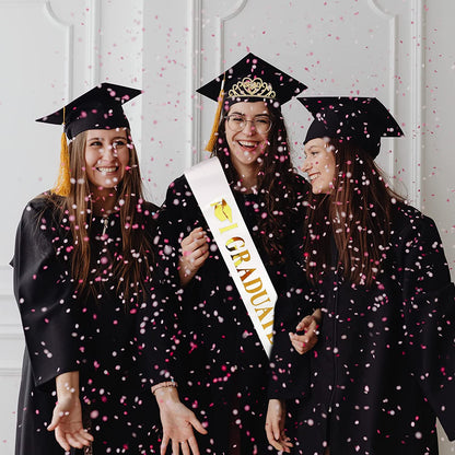 CAVETEE Gold Graduate Crown and Sash Congratulations Graduate 2022 Grad Party Decorations 2022 Graduate Crowns for Women Grad Tiara and I Graduated Sash for Women Grad Cap Decorations Grad Cap Topper Apparel & Accessories > Clothing Accessories > Sashes CAVETEE   