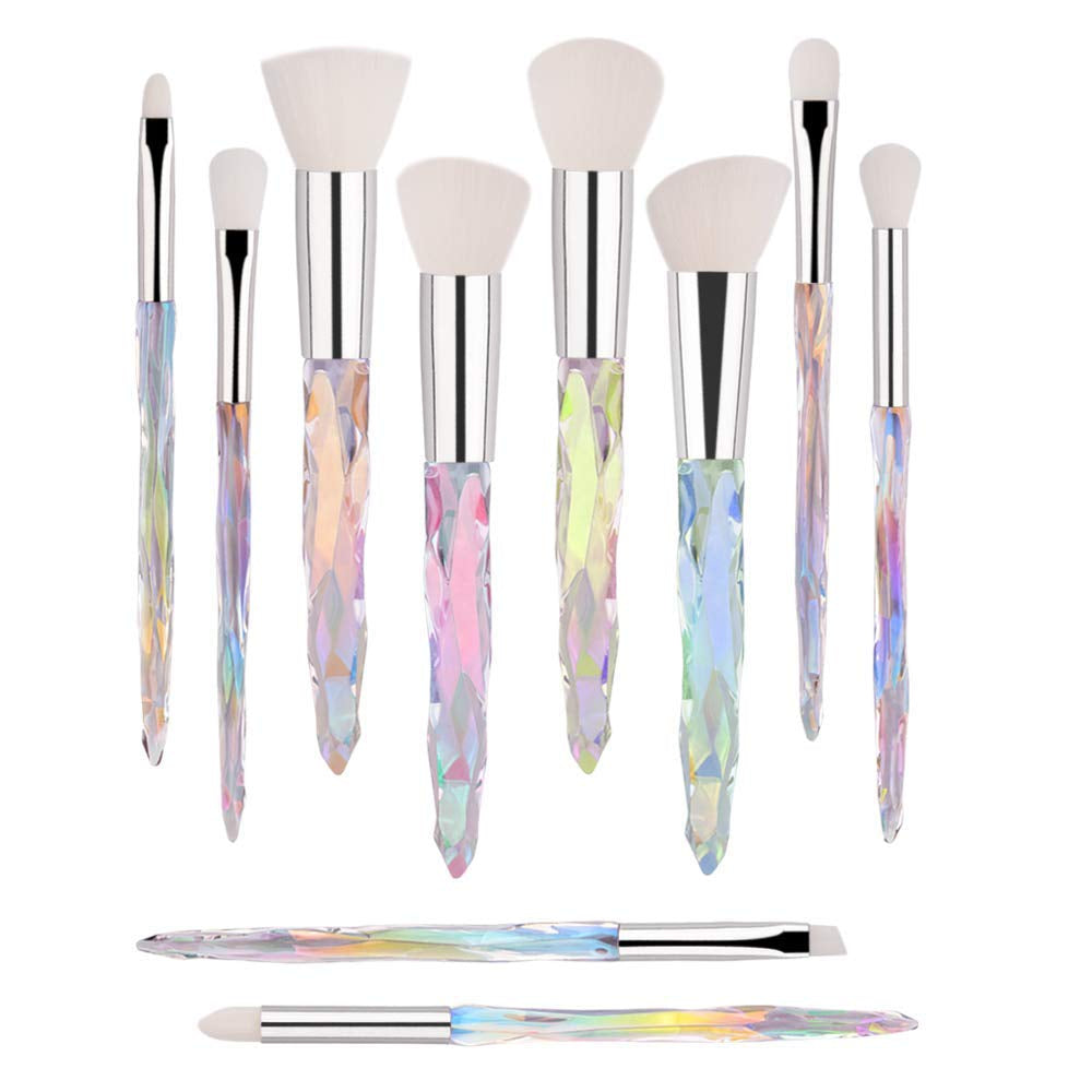 Makeup Brush Professional, Acrylic Diamond Handle Make up Brushes Series for Full Face Foudation Blush Eyeshadow Concealers Powder Transparent Beauty Tools Health & Beauty > Personal Care > Cosmetics > Cosmetic Tools > Makeup Tools G-Texnik 4-Variegated white  