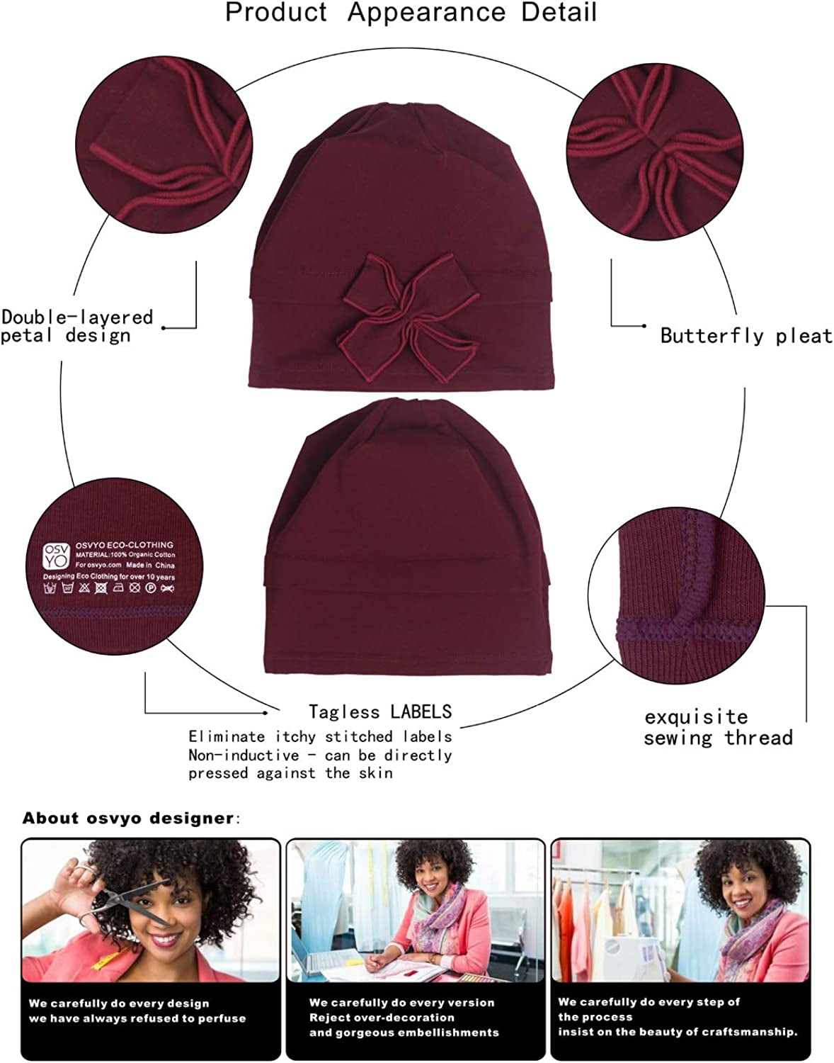 Osvyo Cotton Chemo Turbans Headwear Beanie Hat Cap for Women Cancer Patient Hairloss Apparel & Accessories > Clothing Accessories > Headwear osvyo   