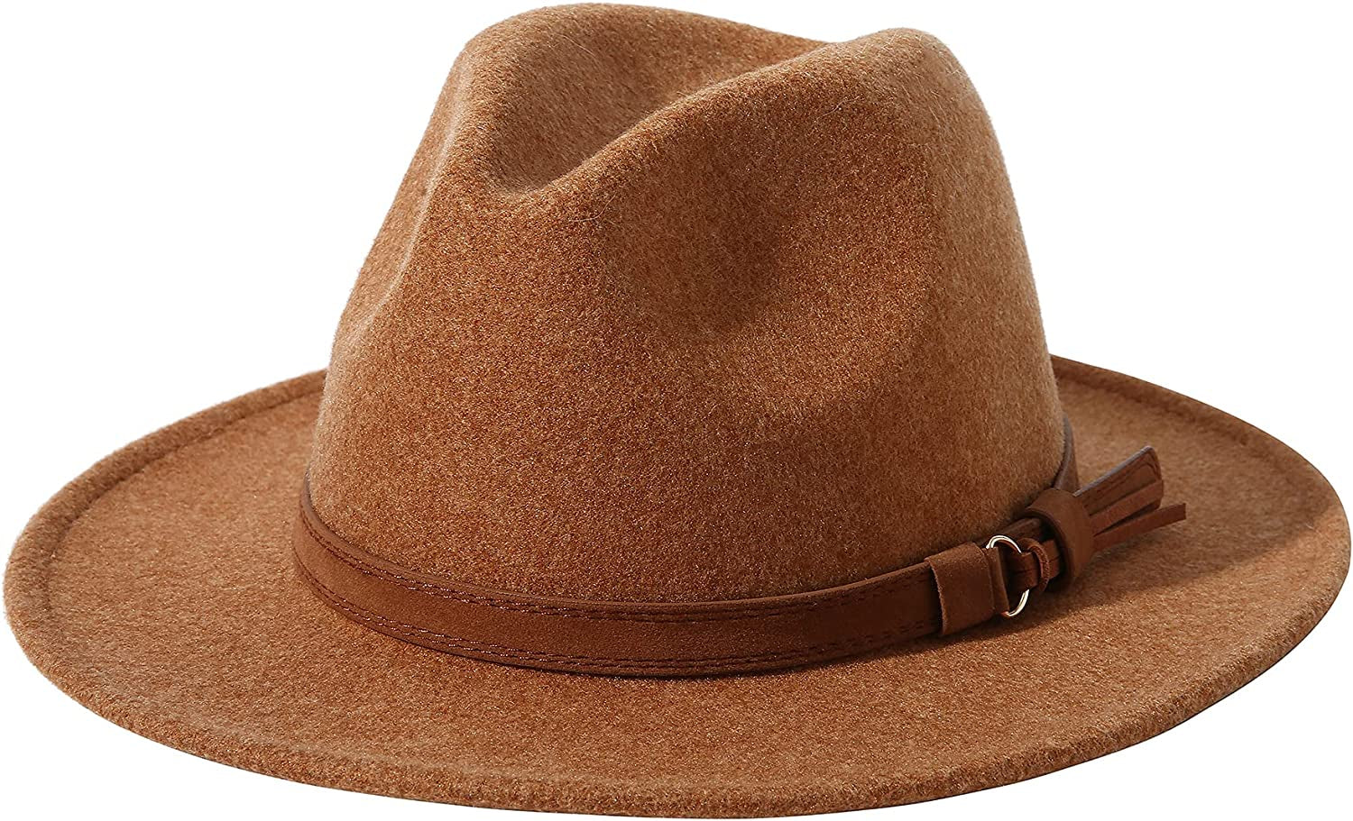 Lanzom Women Lady Felt Fedora Hat Wide Brim Wool Panama Hats with Band Apparel & Accessories > Clothing Accessories > Hats Lanzom 01-khaki  