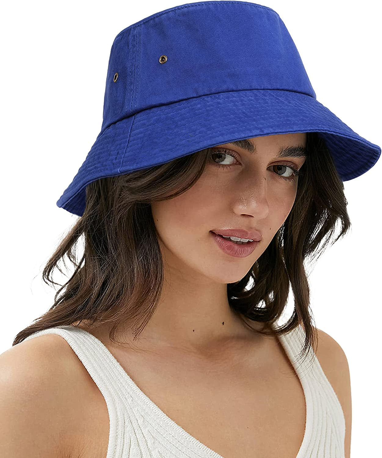 Bucket Hat for Women Men Canvas Washed Cotton Trendy Distressed Womens Summer Beach Sun Hats with Detachable Strings Apparel & Accessories > Clothing Accessories > Hats KYLIE MAX Royal Blue Medium 