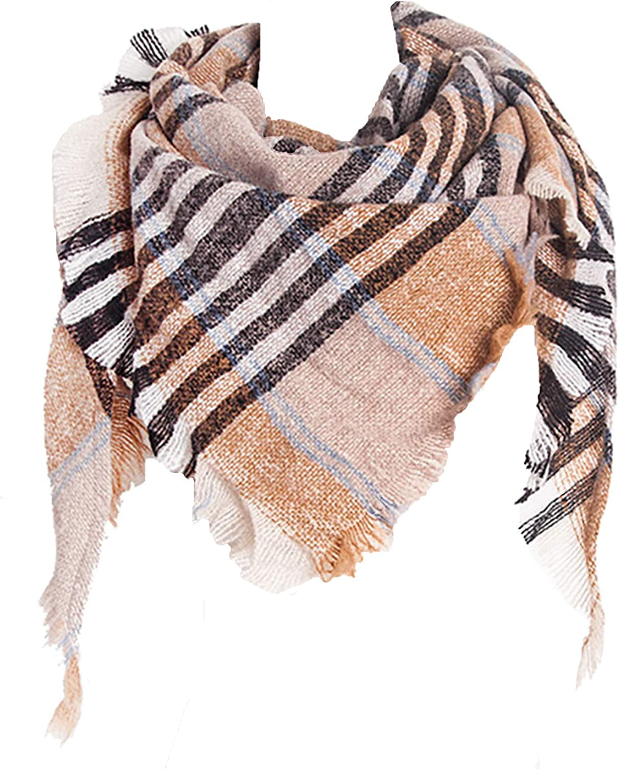 Wander Agio Womens Warm Scarf Triangle Shawls Winter Scarves Stripe Plaid Fichu Rough Surface Apparel & Accessories > Clothing Accessories > Scarves & Shawls Wander Agio Dark Yellow 12  