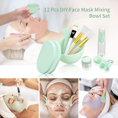Face Mask Mixing Bowl Set, Boujean 12 Pcs DIY Facemask Mixing Tool Kit with Silicone Facial Mask Bowl Stick Spatula Silicone Brush Spray Bottle Puff Soaking Bottle Gauges Green Health & Beauty > Personal Care > Cosmetics > Cosmetic Tools > Skin Care Tools Boujean   