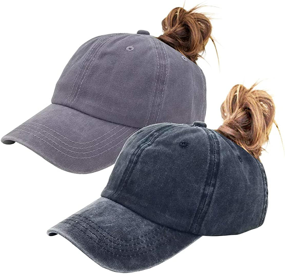 Eohak Ponytail Baseball Hat Distressed Retro Washed Womens Twill Apparel & Accessories > Clothing Accessories > Hats Eohak Black+grey  