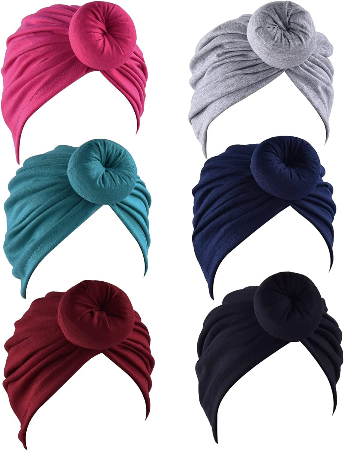 WKJHO 6 Pieces Women Turban Hat African Flower Knot Pre-Tied Bonnet Beanie Cap Headwrap for Girls Apparel & Accessories > Clothing Accessories > Bandanas & Headties Generic Navy,rose Red  