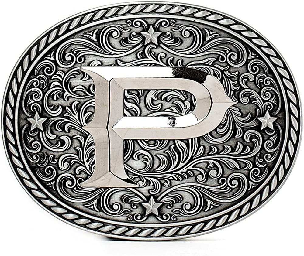 Western Cowboy/Cowgirl Initial Belt Buckle - Large, Letter Buckles for Men and Women Apparel & Accessories > Clothing Accessories > Belt Buckles Itera P  