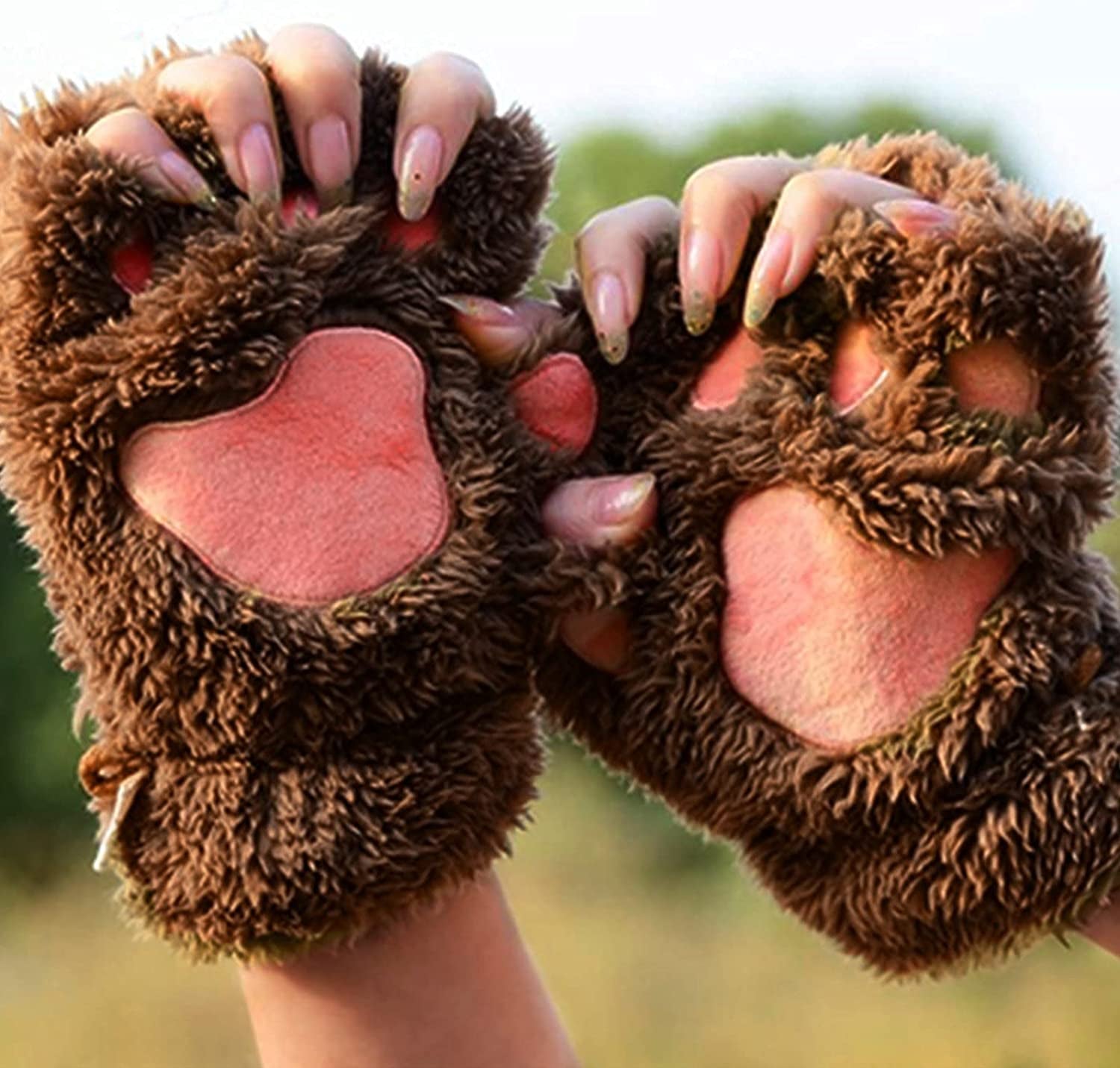 Cat Claw Bear Paw Fingerless Winter Plush Gloves 1Pair for Women Girls Fleece Plush Gloves Mittens Half Finger Gloves Cosplay Apparel & Accessories > Clothing Accessories > Gloves & Mittens JPLZi   