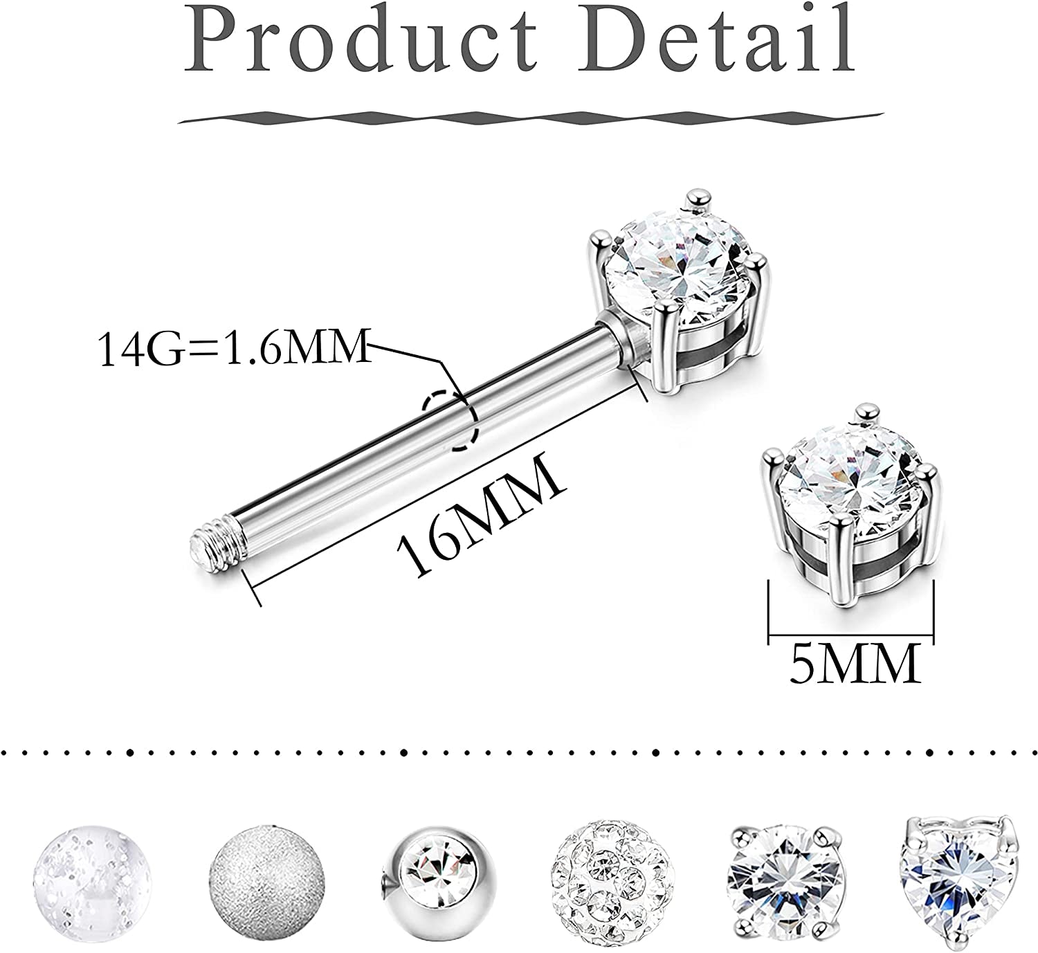 FINREZIO 6-8 Pairs 14G Nipple Rings 316L Surgical Steel Heart CZ Tongue Barbell Body Piercing Shield Ring Set 5/8 Inches Apparel & Accessories > Jewelry > Body Jewelry FINREZIO   