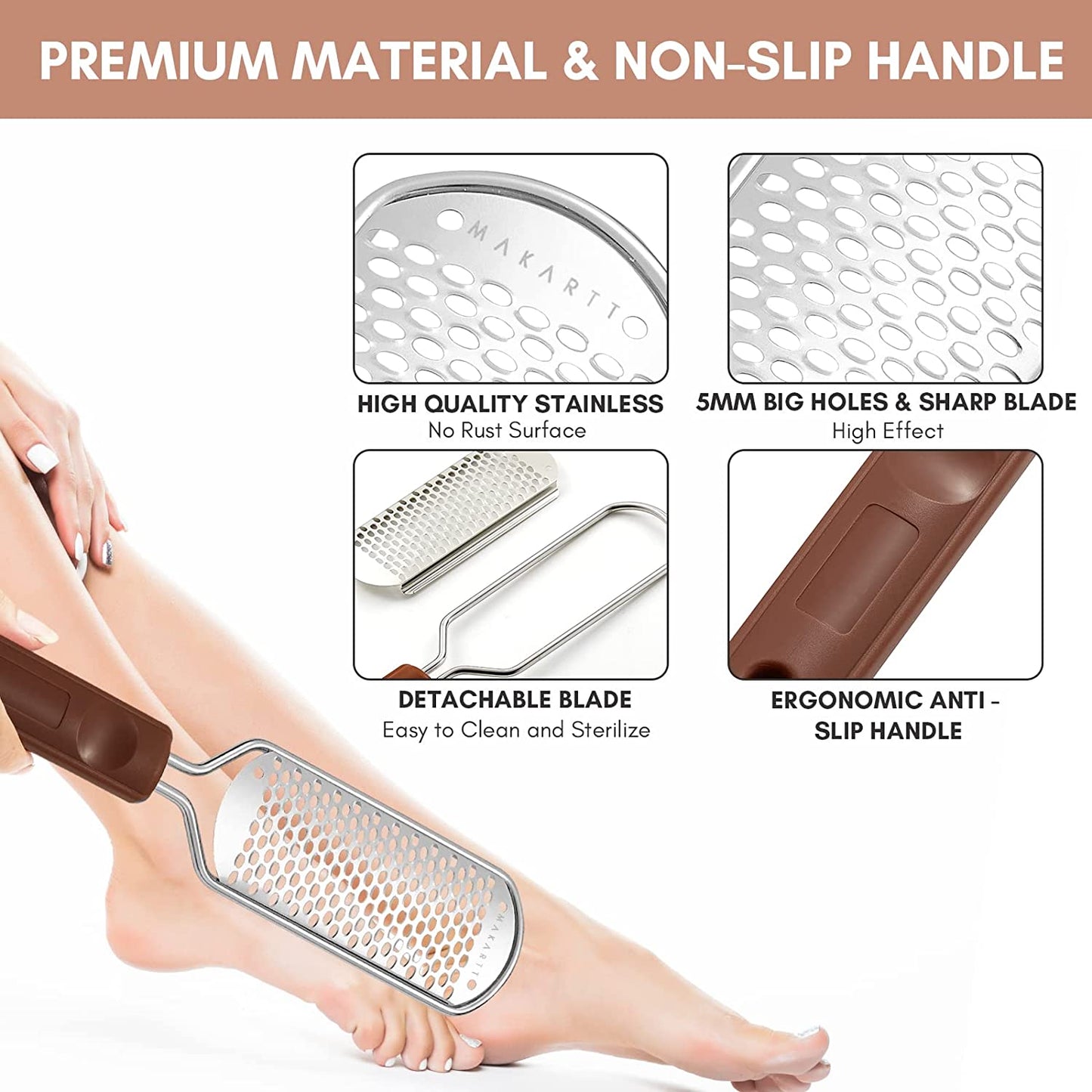 Makartt Callus Remover for Feet Metal Foot Rasp File Professional Colossal Stainless Steel Foot Scrubber Dead Skin Remover Pedicure Supplies for Foot Care, Can Be Used on Both Dry and Wet Feet Health & Beauty > Personal Care > Foot Care Makartt   