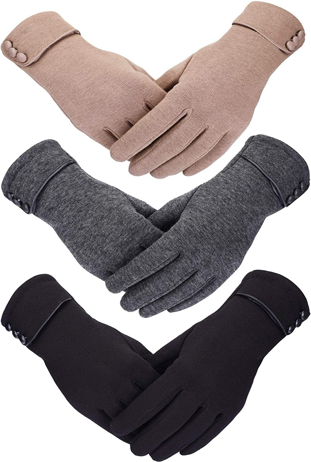 Patelai 3 Pairs Women Winter Gloves Warm Touchscreen Gloves Windproof Gloves for Women Girls Winter Using Apparel & Accessories > Clothing Accessories > Gloves & Mittens Patelai Black, Gray, Khaki  