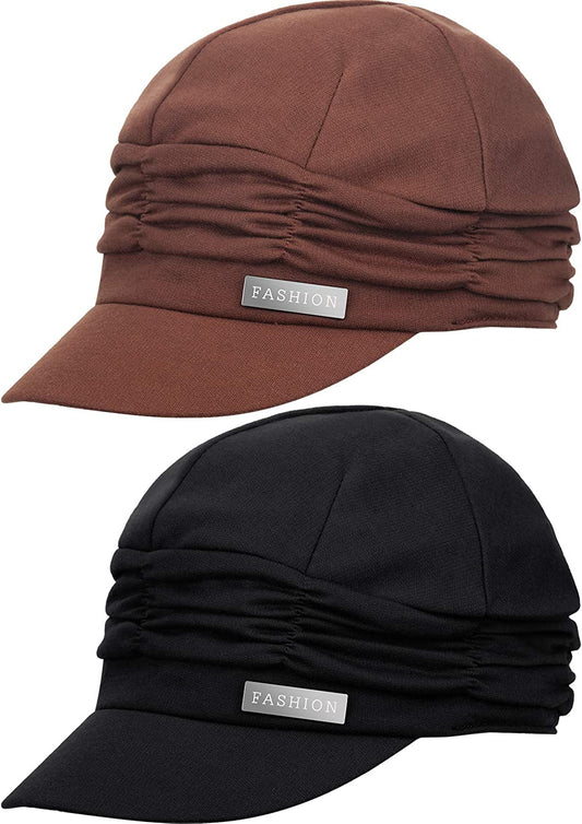 SATINIOR 2 Pieces Women Newsboy Cabbie Cap Beret Hats Baseball Cap Painter Visor Hats for Women Apparel & Accessories > Clothing Accessories > Headwear SATINIOR Black, Coffee  