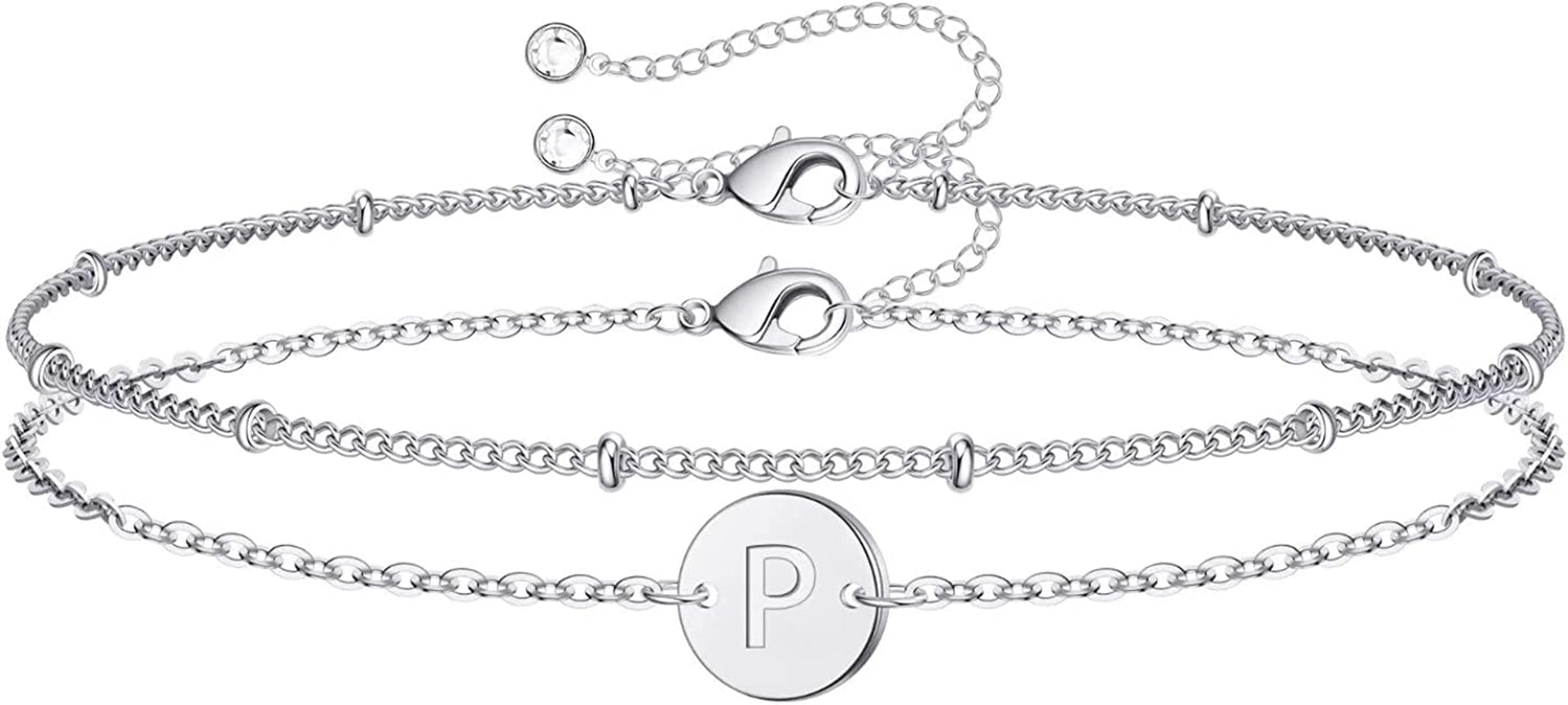 Silver Initial Bracelets for Women Teen Girls, 14K White Gold Filled Layered Letter Initial Bracelet Dainty Disc Initial Charm Bracelets Silver Bracelets for Women Girls Jewelry Gifts for Girls Apparel & Accessories > Jewelry > Bracelets MONOZO P  