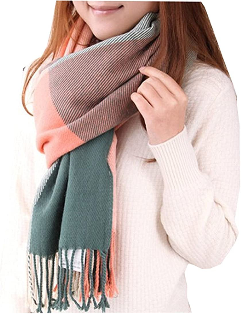 Loritta Womens Scarf Fashion Long Plaid Shawls Wraps Big Grid Winter Warm Lattice Large Scarves Gifts Apparel & Accessories > Clothing Accessories > Scarves & Shawls Loritta B-pink Green Lattice  