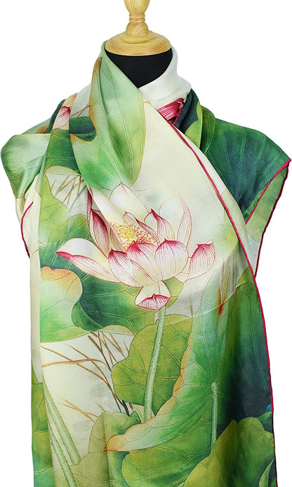 ELEGNA Women'S 100% Silk Flower Painting Long Scarf Shawl Hand Rolled Edge Apparel & Accessories > Clothing Accessories > Scarves & Shawls Elegna   