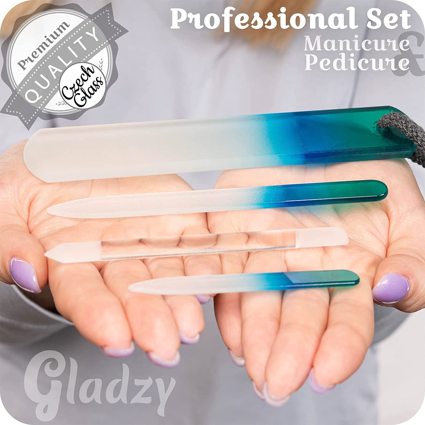 Genuine Czech Glass Nail File Set - Two-Sided Different Grit Surface, Callus Remover Foot Rasp, Precision Filing Cuticle Pusher, Manicure & Pedicure, Professional Nail Care, EU Quality (Green Aqua) Health & Beauty > Personal Care > Foot Care Gladzy   