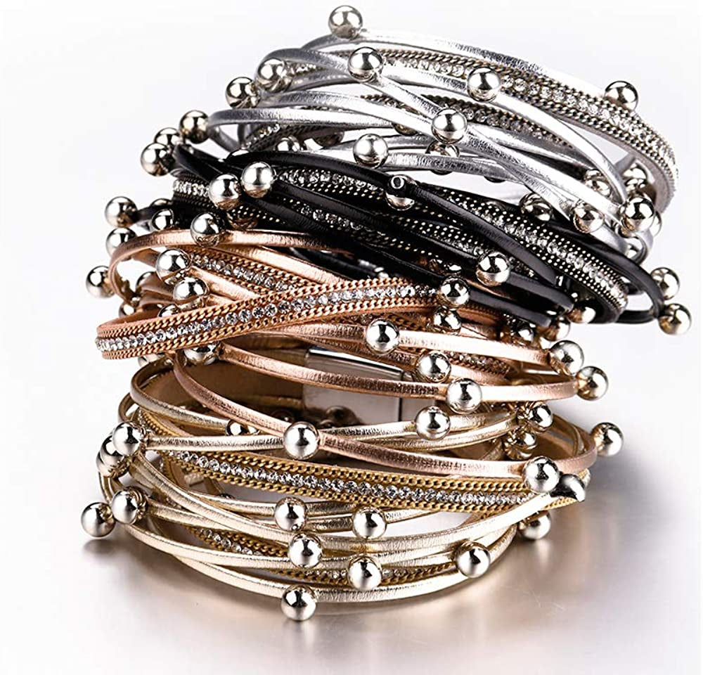 Fesciory Leather Wrap Bracelet for Women, Leopard Multi-Layer Magnetic Buckle Cuff Bracelet Jewelry Apparel & Accessories > Jewelry > Bracelets Fesciory   