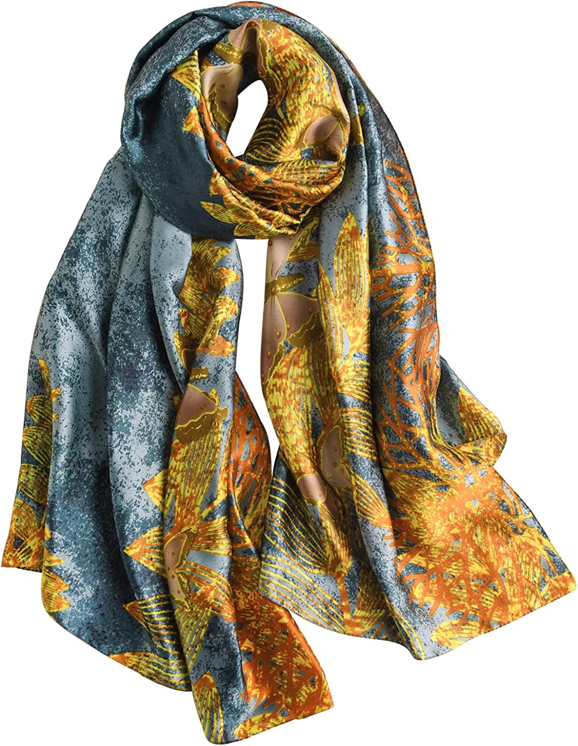 NUWEERIR Womens 100% Large Mulberry Silk Scarf Long Satin Scarf Fashion Designer Scarf Lightweight Wraps Apparel & Accessories > Clothing Accessories > Scarves & Shawls NUWEERIR Strap Black  