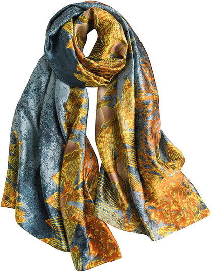 NUWEERIR Womens 100% Large Mulberry Silk Scarf Long Satin Scarf Fashion Designer Scarf Lightweight Wraps Apparel & Accessories > Clothing Accessories > Scarves & Shawls NUWEERIR Strap Black  
